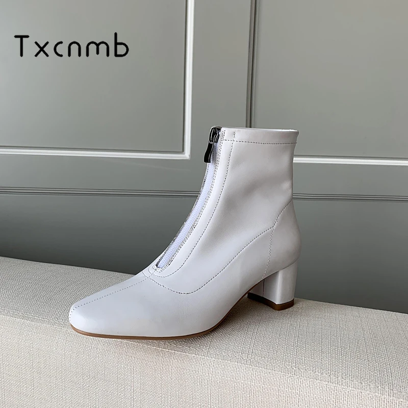 

TXCNMB 2019 high Heels Women Ankle Boots winter Genuine Leather snow boots Elegant Chelsea Boots Party wedding Shoes Woman