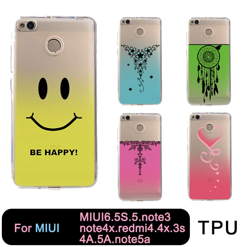 TPU Clear Gradient Phone Case For Mi 6 5 5s note3 Redmi note4x 4x 3s 4a 5a note5a with flower heart smile Free shipping |