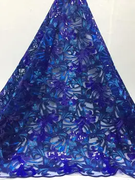 

Royal blue New Design African Cord Lace Fabric 2019 Swiss Voile Lace embroidered French Mesh Lace Fabric High quality Sequins
