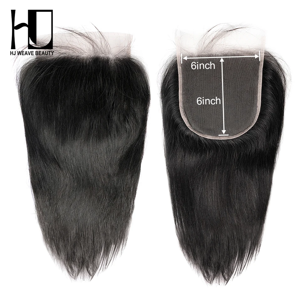 

HJ Weave Beauty 6x6 Lace Closure Pre Plucked With Baby Hair Natural Hairline Brazilian Straight Remy Hair HD Transparent Lace