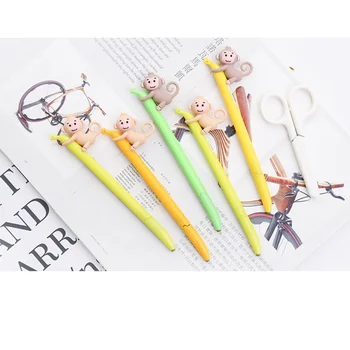 

4 pcs Monkey with banana gel pen 0.5mm roller ball Black color ink pens Sweet gift for writing Office School supplies FB748