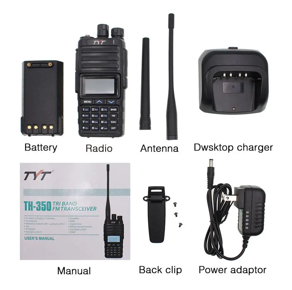 TYT TH-350 Walkie Talkie Tri Band 136-174MHz 220-260MHz 400-470MHz Tri display 5W высококачественный двухсторонний fm-приемопередатчик