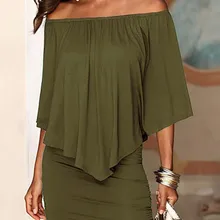 Армейский зеленый Slash шеи Для женщин Мини платье осень Стиль с открытыми плечами пикантное платье vestidos черный, белый цвет пляжные повседневные платья