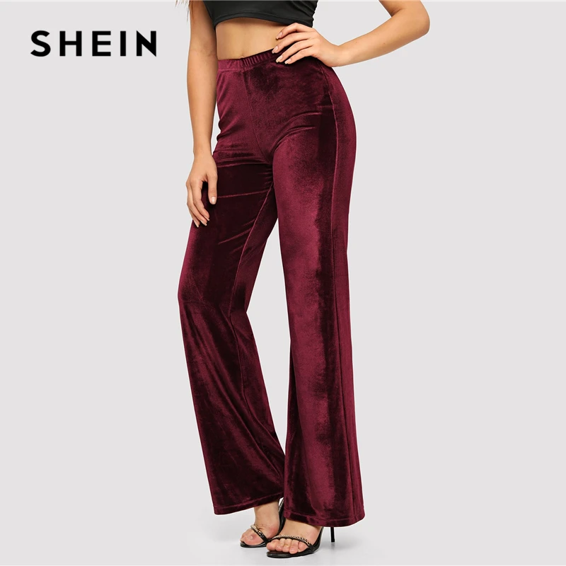 SHEIN Расклешенные Однотонные Бархатные Брюки Офисные Классические С Завышенной