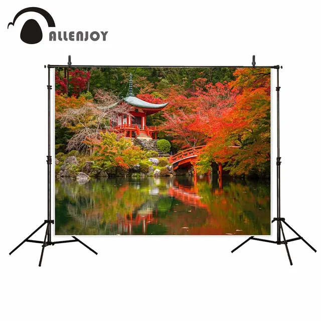 Allenjoy Asian scenery Japanese Maple Leaf Bridge River Fall autumn photo backdrop fund photo booth photography studio funds