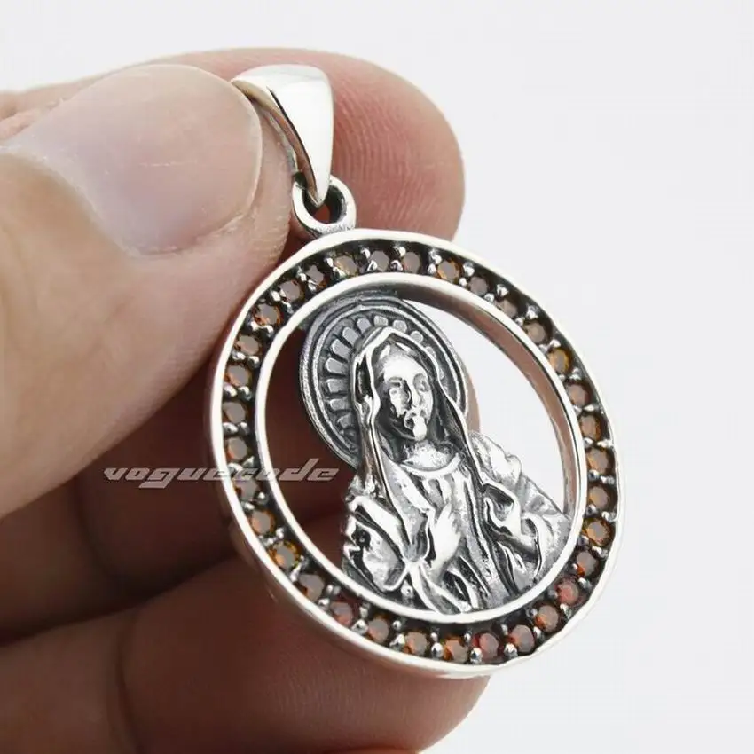 LINSION Красный CZ объемный кулон Mary JESUS 925 пробы с серебряными подвесками 8N023|virgin mary|925