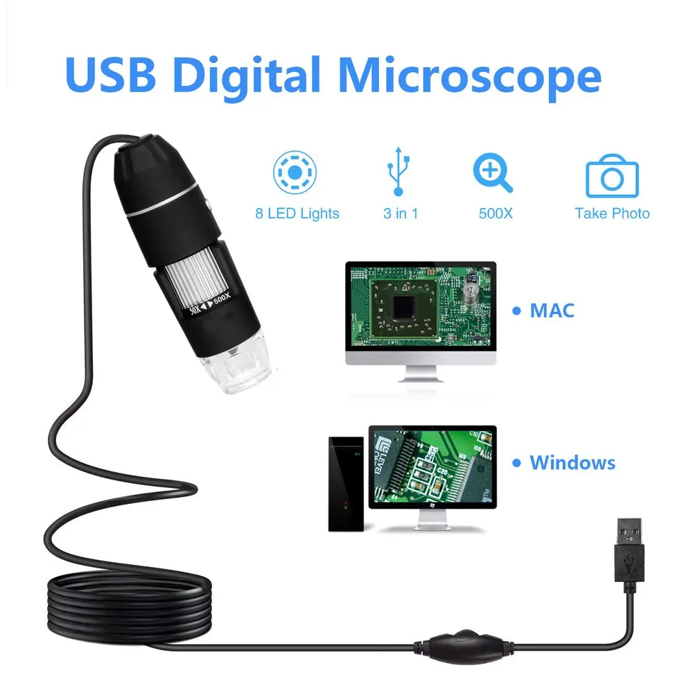 0.3MP usb-микроскоп 500X/1000X портативный эндоскоп зум Камера Лупа с 8 светодиодный свет электронный цифровые микроскопы