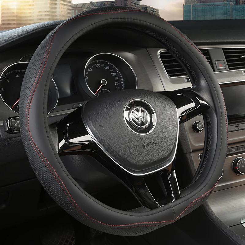 

D Shape Leather Car Steering Wheel Cover Four Seasons Steering Wheel Hubs For VW GOLF 7 2015 POLO JATTA Interior Accessories