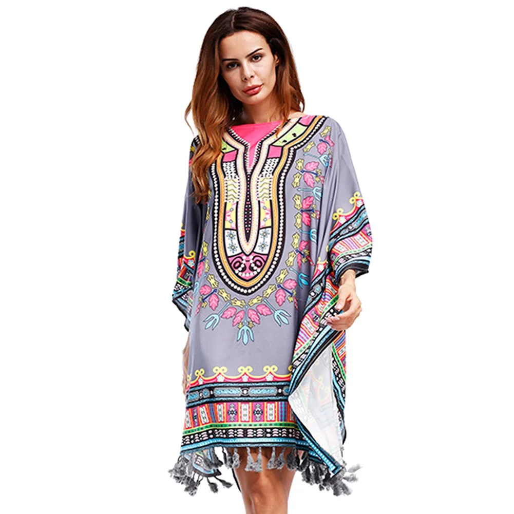 Fadzeco 2019 африканские платья для женщин Bazin Riche Dashiki вечерние праздничные рукава «летучая мышь» с принтом и кисточками, африканские платья