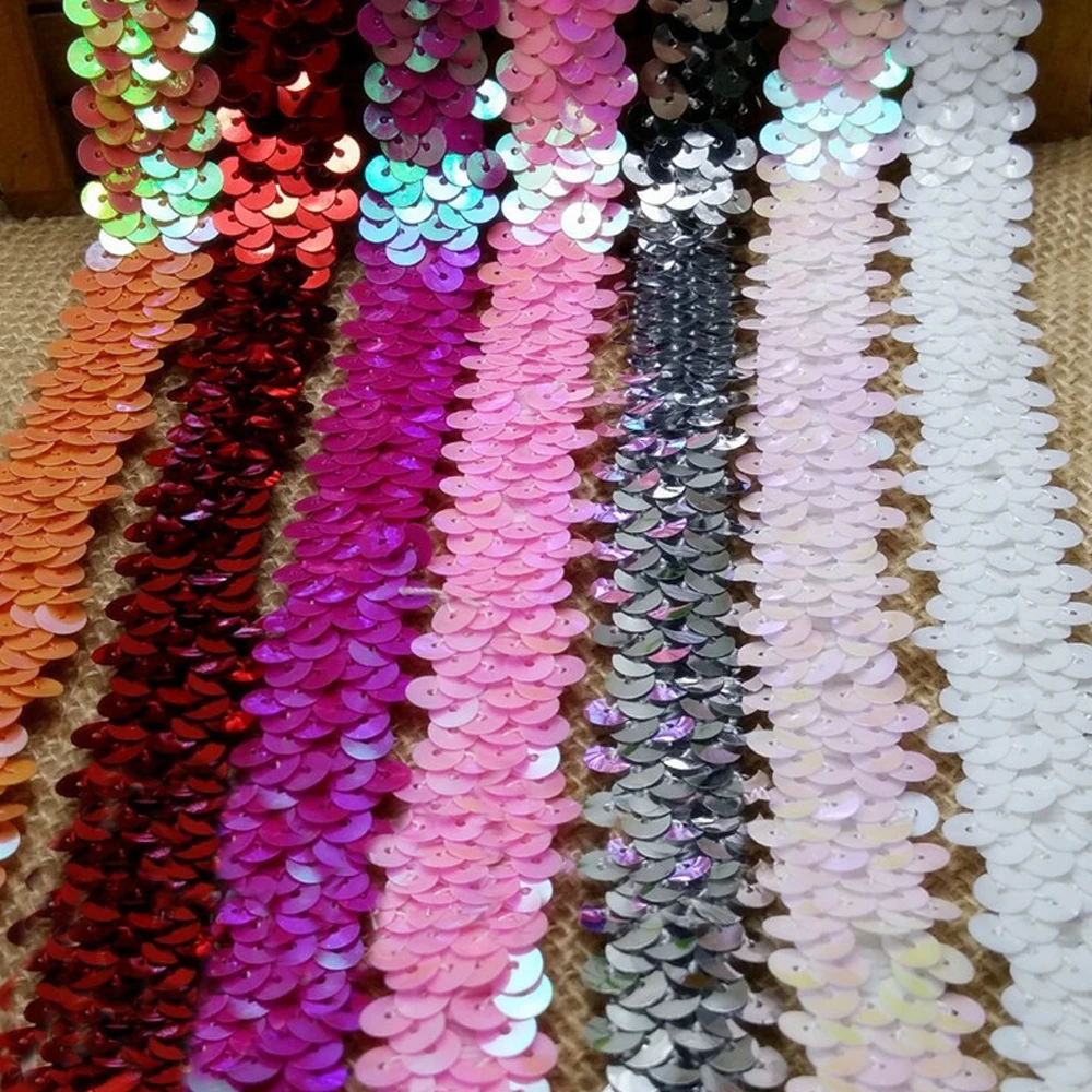 Silver/Gold sequin stretch fabric elastic lace trim ribbon stretched paillettes ruban dentelle