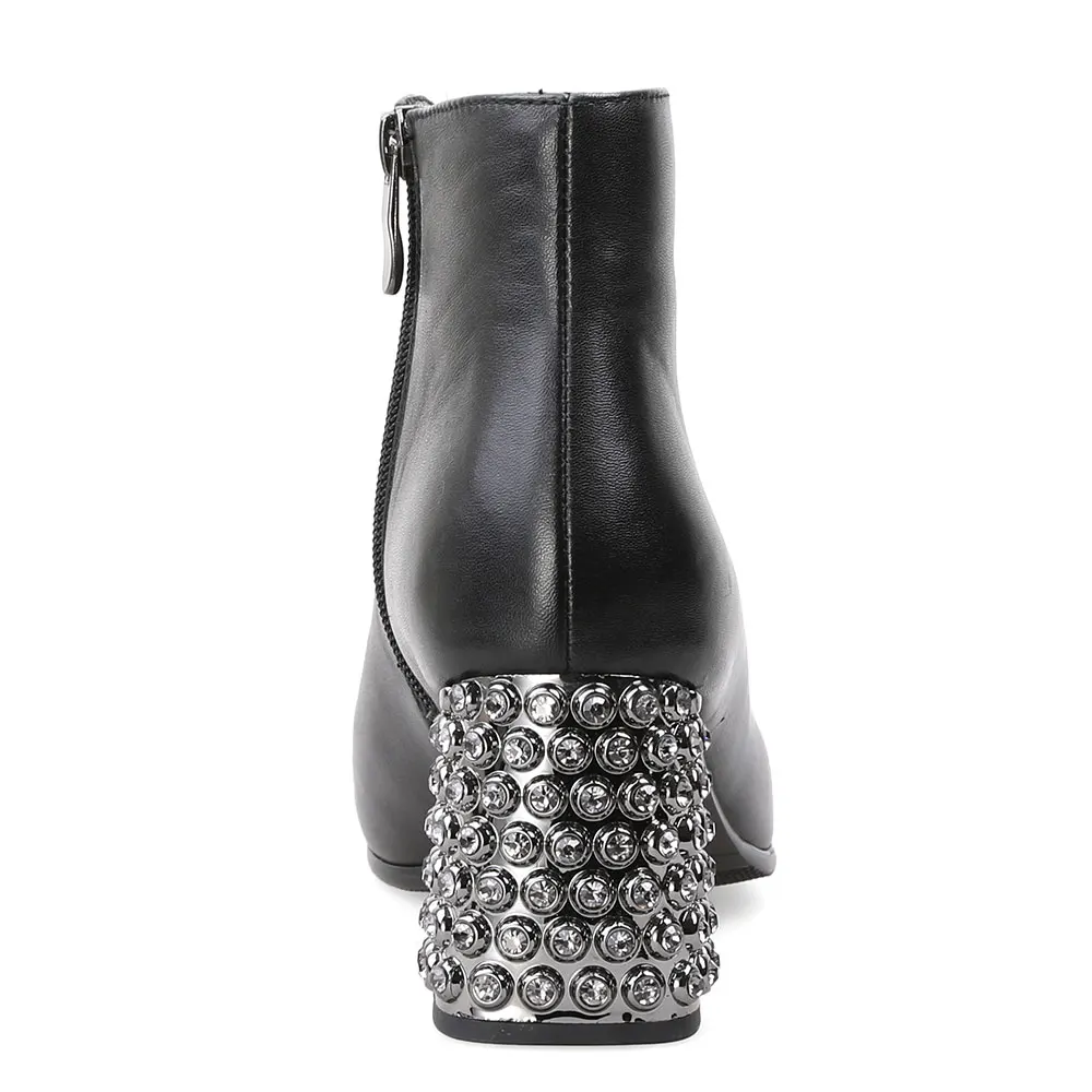 Heels Herbst Echtem Booties Leder High Schwarzes Strass Stiefel Luxus Heel Frauen Frühling Mebi Silber Stiefeletten qZ1XP8BwwO