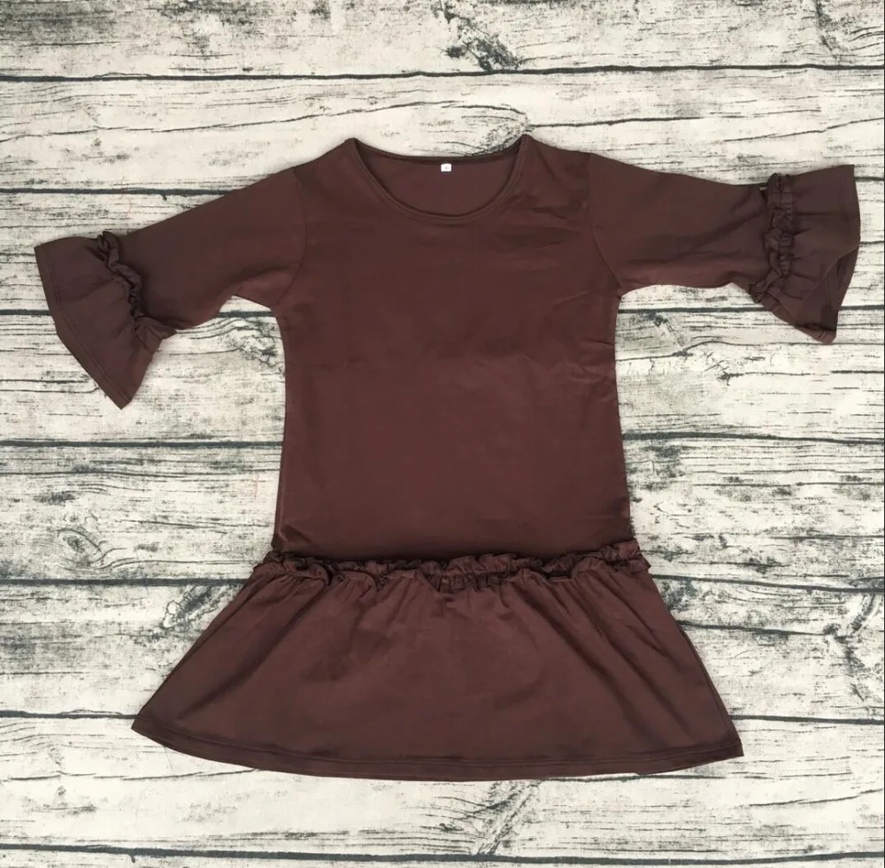 Одежда высшего качества одноцветное Цвет одежда для малышей Детские стильные платье из 3/4 хлопка с оборками на рукавах дизайнерское платье