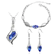 Luxury Austrian Crystal Jewelry Set Silver Gold Chain Horse Eye Pendant Necklace Bracelet Earrings Wedding Jewelry Sets Women