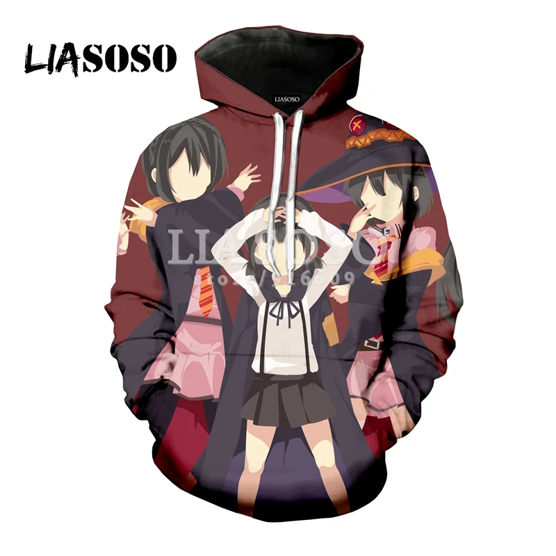 LIASOSO новый аниме Konosuba Megumin Kawaii 3D Футболка с принтом/Толстовка Hipster хорошее