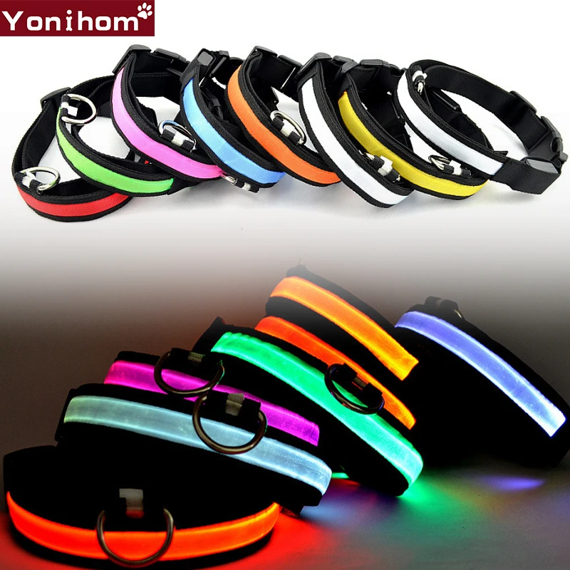 Dog Collar Nylon LED Night Safety Glow Flashing Light Up Dogs Leash LED Dog Cat Collar Luminous