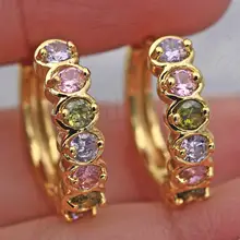 Роскошные серьги-кольца для женщин золотого цвета, серьги с цветным радужным цирконием, трендовые ювелирные изделия для свадьбы, Подарок на годовщину