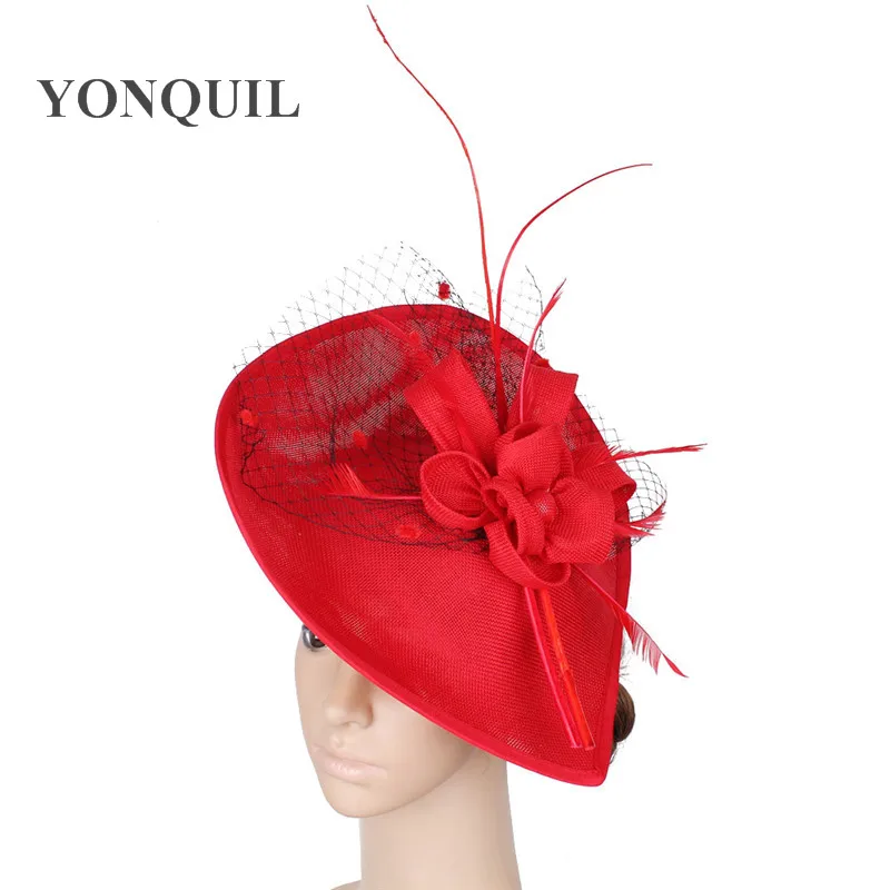 

Ladies Veils red fascinators for kentucky derby hats with bridal floral headwear on hair clips event cocktail headdress SYF258