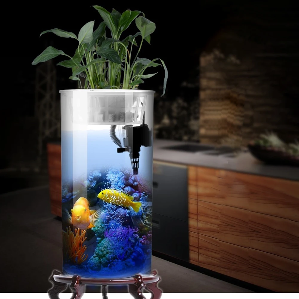 Цилиндрический аквариум, стеклянный вертикальный аквариум для гостиной, маленький и средний Настольный фильтр, резервуар для золотой рыбки