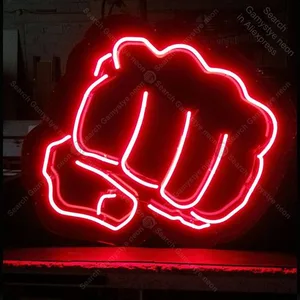 Neon Sign for Fist Red Neon Bulb Sign Handcraft Signboard Hotel Neon Light Bulb Sign Light Up Wall Beer Bar Lamps