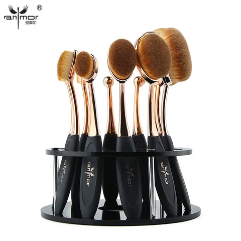 Pincéis de Maquiagem Anmor Oval Fundação Profissional Ocultador Contorno Maquiagem Escova Cabelo Sintético 10 Pçs