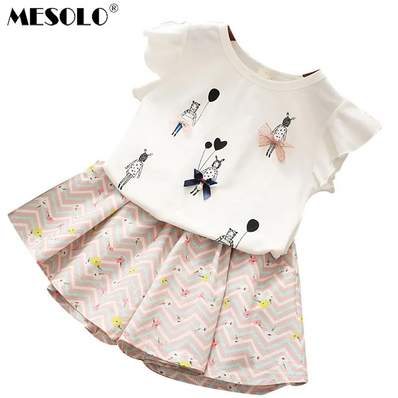 

MESOLO two-piece han edition in the summer of 2018 with new girls cartoon T-shirt + lovely temperament culottes virgin suit