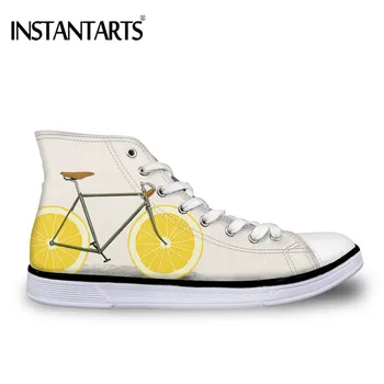 

INSTANTARTS Cool Bike Prints Brand Vulcanized High Top Men Shoes Flats Sneakers Lace Up Classic Fashion Casual Male Shoes Autumn