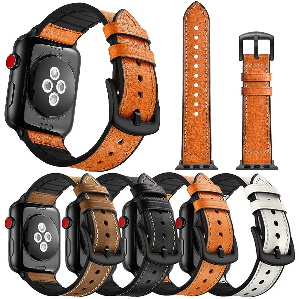 Ремешок из натуральной кожи для Apple Watch Band Series 6 SE 5 4 3 2 44 мм 40 42 38 | Наручные часы