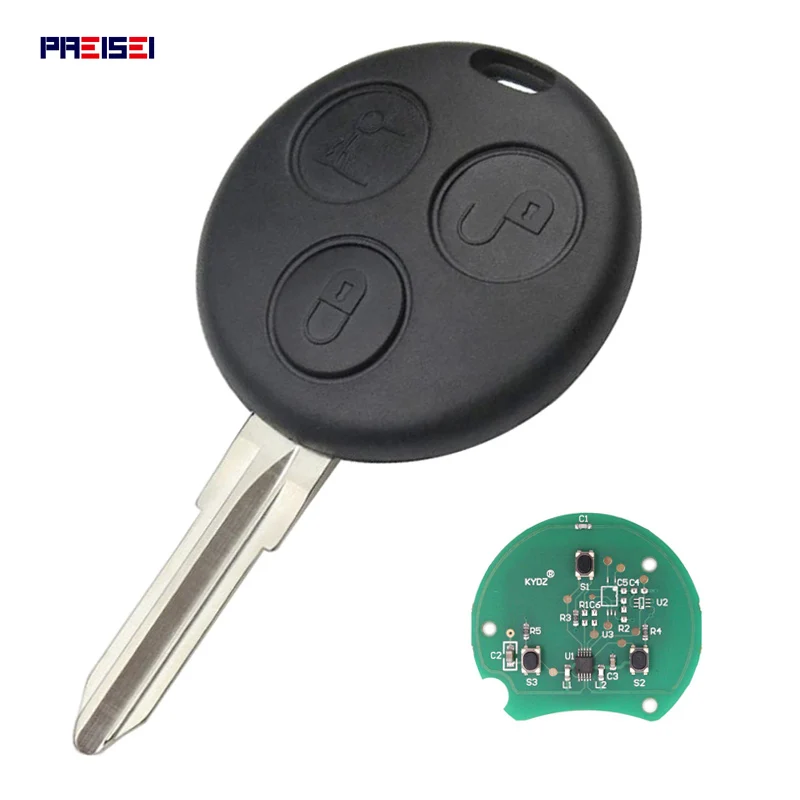 

PREISEI 3 Buttons Remote Car Key For Mercedes Benz Smart Fortwo 1998-2006 Forfour Roadster City Coupe Crossblade Cabrio 434mhz