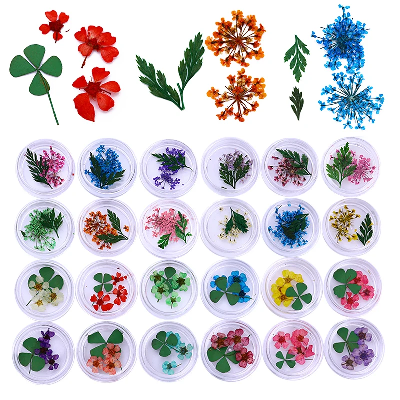 

Real Dried Flower Nail Decorations Sticker Clover Leaf Colorful Preserved Flower 3D Manicure Nail Art Decoration DIY UV Gel