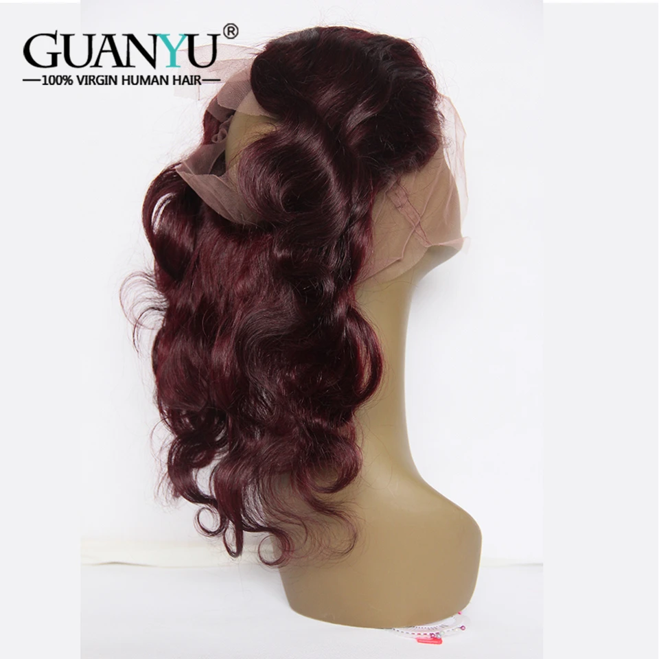 Guanyuhair 3 шт. бордовые пучки волос с 360 фронтальной шнуровкой 99J волосы переплетения перуанская волна тела Remy человеческие волосы для наращивания