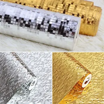 

10M*53CM 3D Waterproof Wall Stickers Glitter Mirror Effect Mini Mosaic Gold/Silver Foil Wallpaper KTV Bar Counter Wallpaper