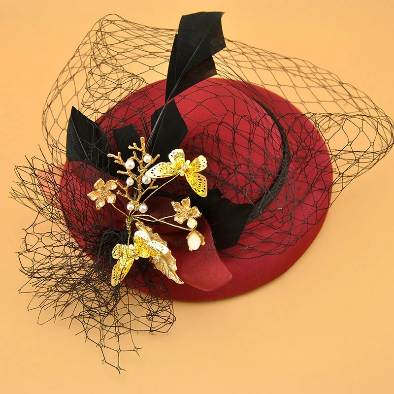 

Fascinators Hat Women Flower Mesh Ribbons red Top Hat Fedoras elegant wedding hats Headband Clip Tea Party Headwewar for Girls
