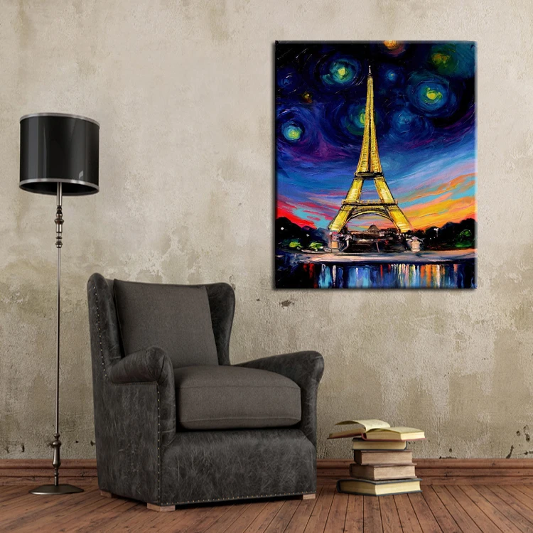 

wholesale Abstract Paris Night Landscape Oil Painting On Canvas Abstract Eiffel Tower Oil Painting On Canvas home Wall Artwork