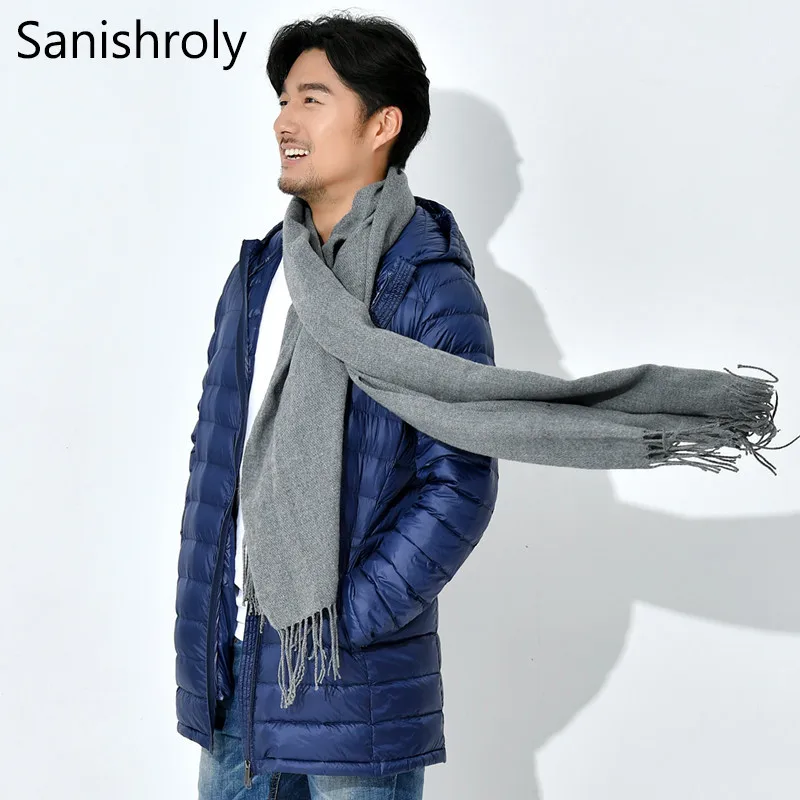 

Sanishroly New Winter Ultra Light White Duck Down Jacket Parkas Men Hooded Down Coat Male Slim Mid-Long Coats Thin Outwear SE340