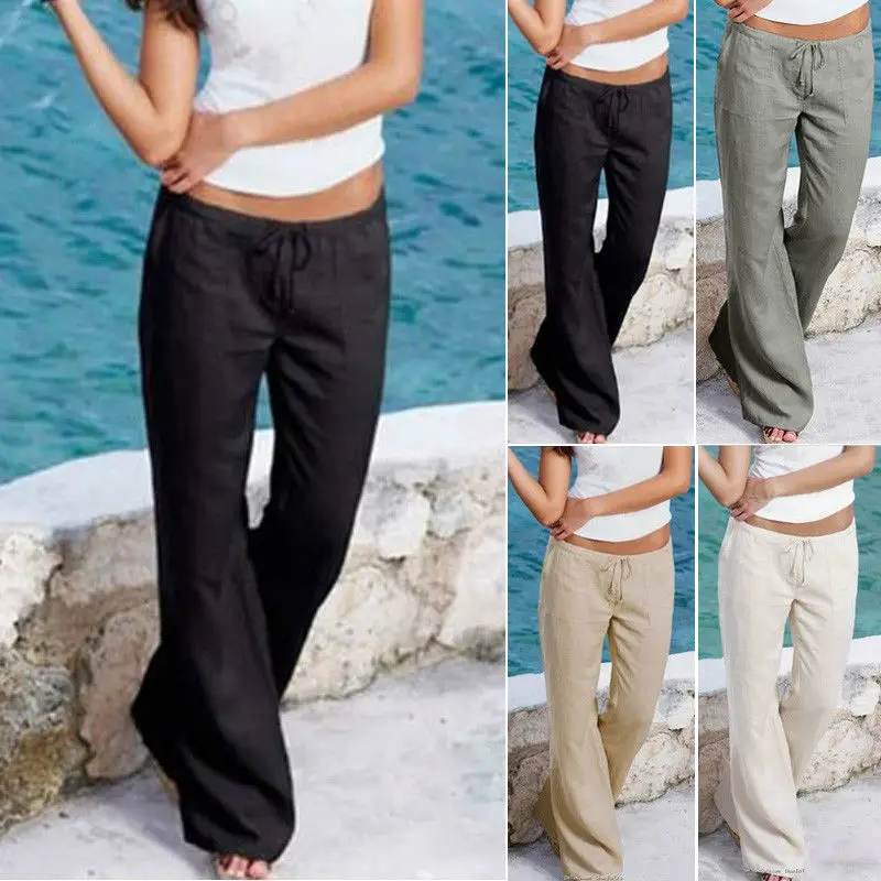 

2018 New Plus Size Fashion Women's Office Casual Loose Stretch High Waist Wide Leg Long Pants Palazzo Trousers S-5XL