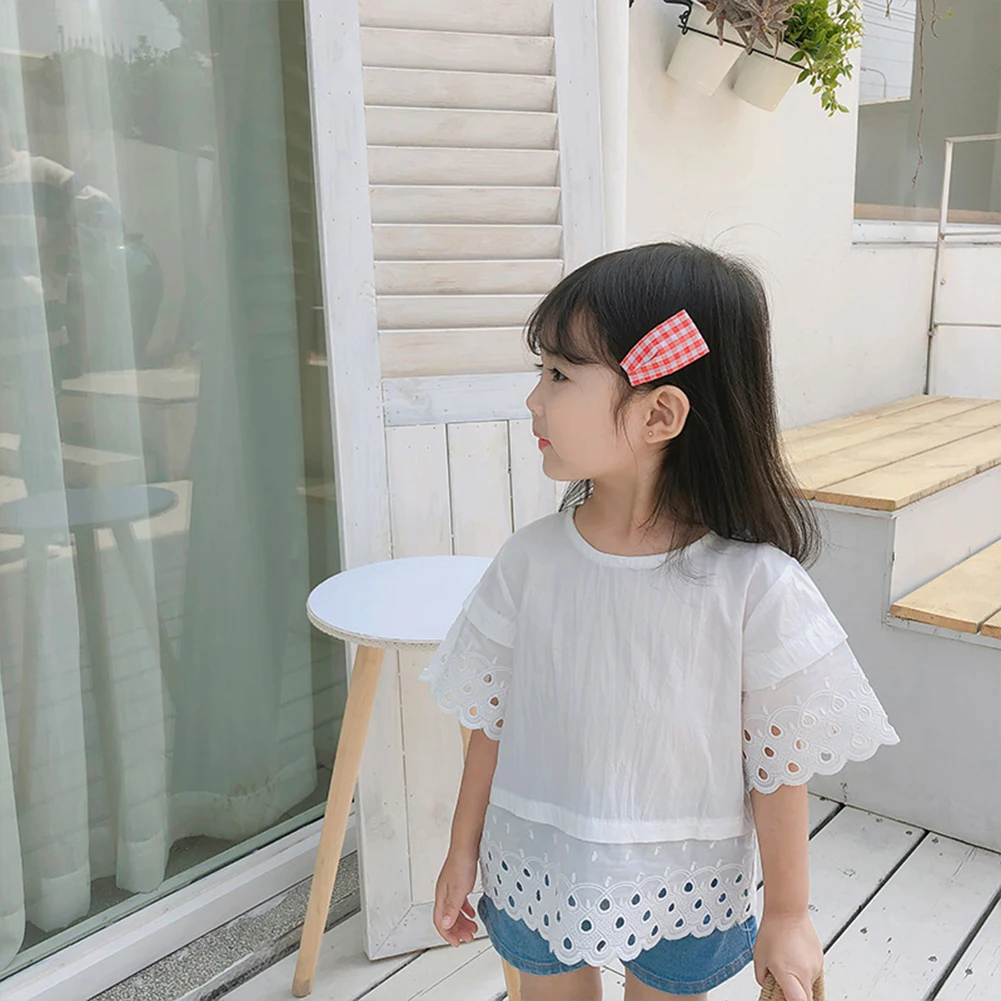 Корейская летняя одежда для малышей; футболка для малышей; милые модные вечерние рубашки с короткими рукавами для девочек; блузка; хлопковые топы для малышей