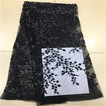 

2019 Latest Black French Lace Fabric High Quality Wedding African Lace Fabric With Sequins For Nigerian Lace