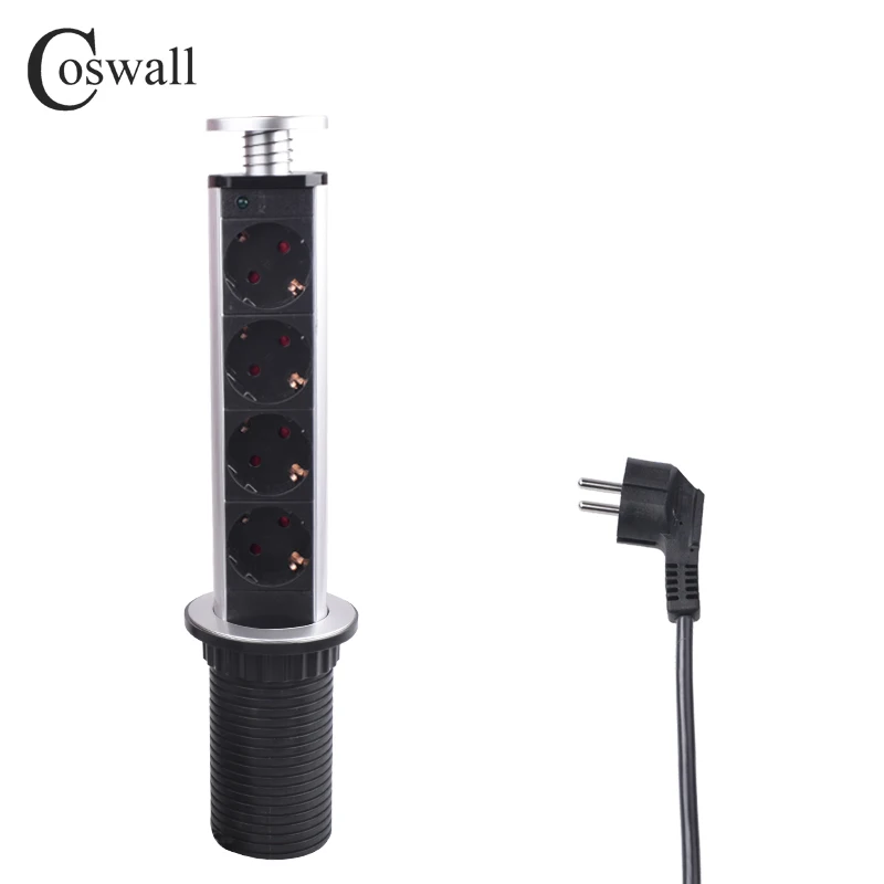

COSWALL 16A PULL POP UP 4 Power Socket Kitchen Table Desktop Sockets Retractable Worktop EU Outlet With Child Protective Lock