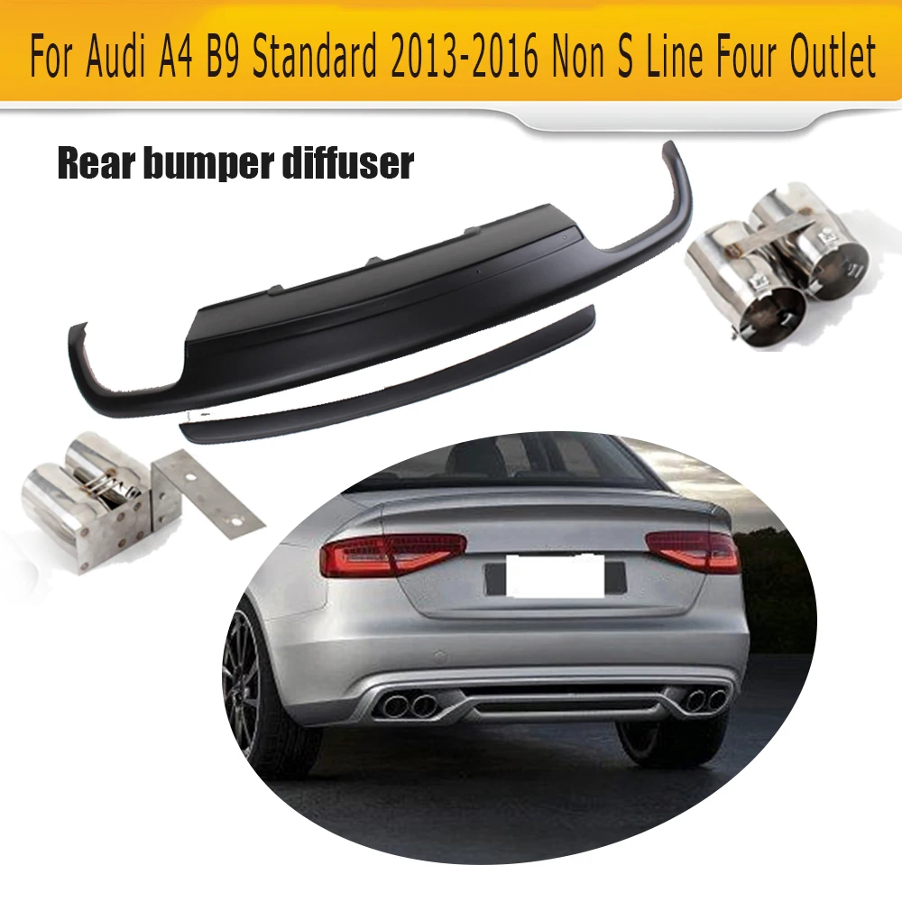 

Rear Bumper Diffuser Lip Spoiler With Exhaust for Audi A4 B9 Standard Sedan 4 Door 13-16 Non Sline S4 Black PU