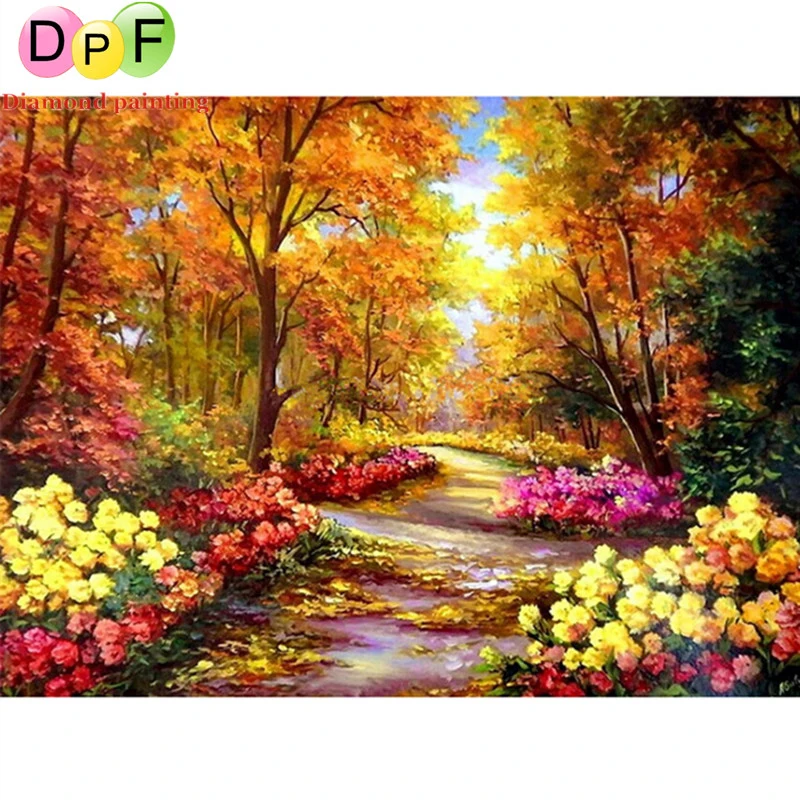 

DPF scenery Diy square diamond painting autumn diamond embroidery rhinestone pasted painting wall decorative unfinished