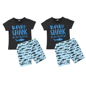 

Pudcoco 2019 Newborn Toddler Kid Baby Boy Clothes Sets Outfits Letter Print Tops T-Shirt Shark Shorts Pants Casual Clothes Set