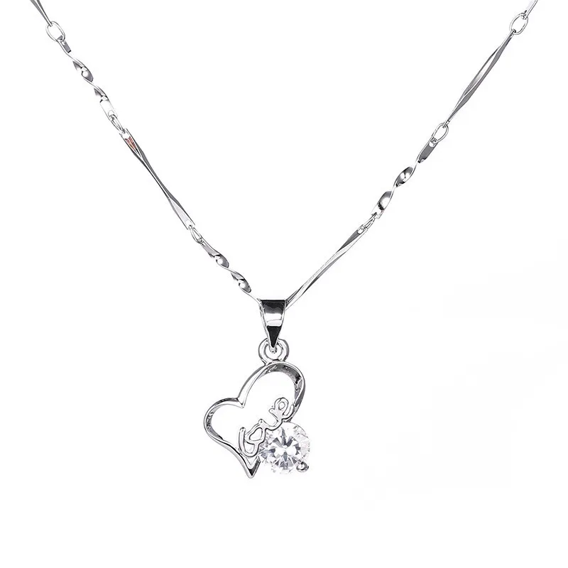 

CAIYLAAM Simple Style Cubic Zirconia Pendant Necklace for Women Fashion Jewelry Heart Shape Stainless Steel Necklace Jewelry