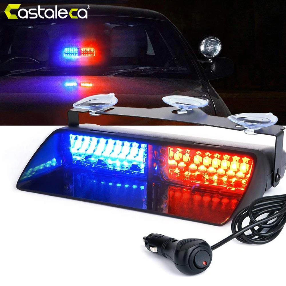 

Castaleca Vehicle Dash Warning Strobe Flash Lights Emergency Hazard 16 LED Interior Windshield 18 Flashing Mode Lamp Bulbs DC12V