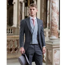 Для мужчин костюмы, модные Мужской костюм S высокого качества Фрак Жених Костюмы индивидуальный заказ Slim Fit One Button мужской костюм(куртка+ Брюки для девочек+ жилет