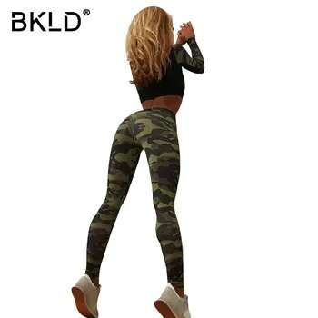 

BKLD 2017 Fashion Camouflage Tracksuits 2018 Summer Women Long Sleeve Sexy Crop Top And Elastic Slim Pants Set Two Piece Outfits