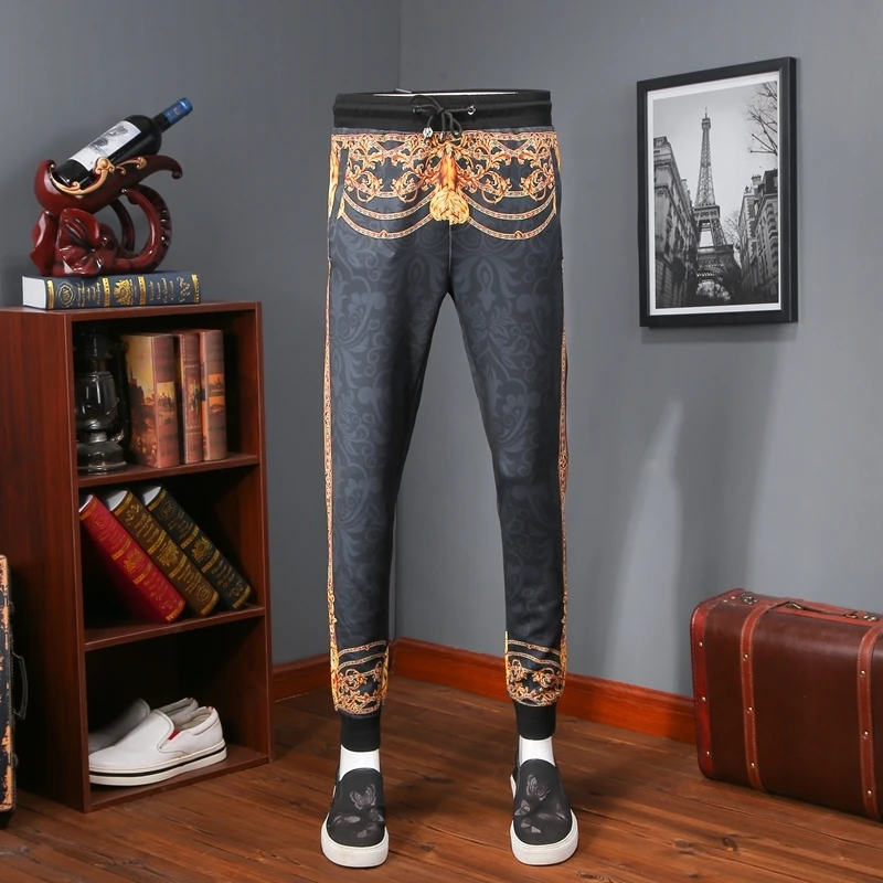 

2018 Luxury Gold Print Fancy Pattern Men Trousers Casual Moda Masculina Gold Print Club Party Men Trousers Jogger Sweatpants