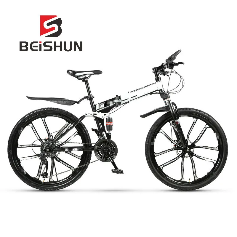 Discount Variable Speed Folding Bicycle 26 Inch Double Shock Absorption Ten Knife Wheel Mountain Bike 2