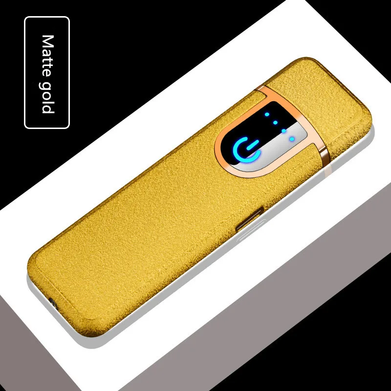 USB зарядка Электронная Зажигалка Ветрозащитная тонкая мужская индивидуальная Женская электрическая нагревательная проволока цветная сигарета зажигалка - Цвет: Matte gold