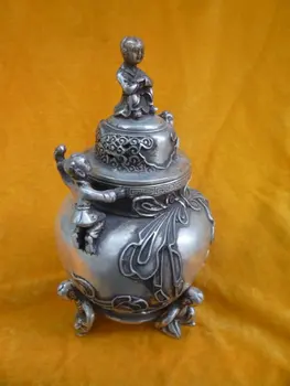 

Rare Old QingDynasty Silver Incense Stove\Censer,carving lovely boys,Decoration, free shipping
