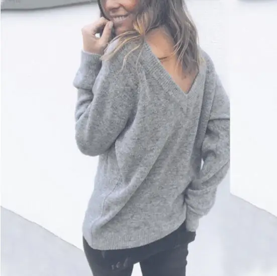 2018 вязаный женский свитер с v-образным вырезом Модный пуловер длинным рукавом